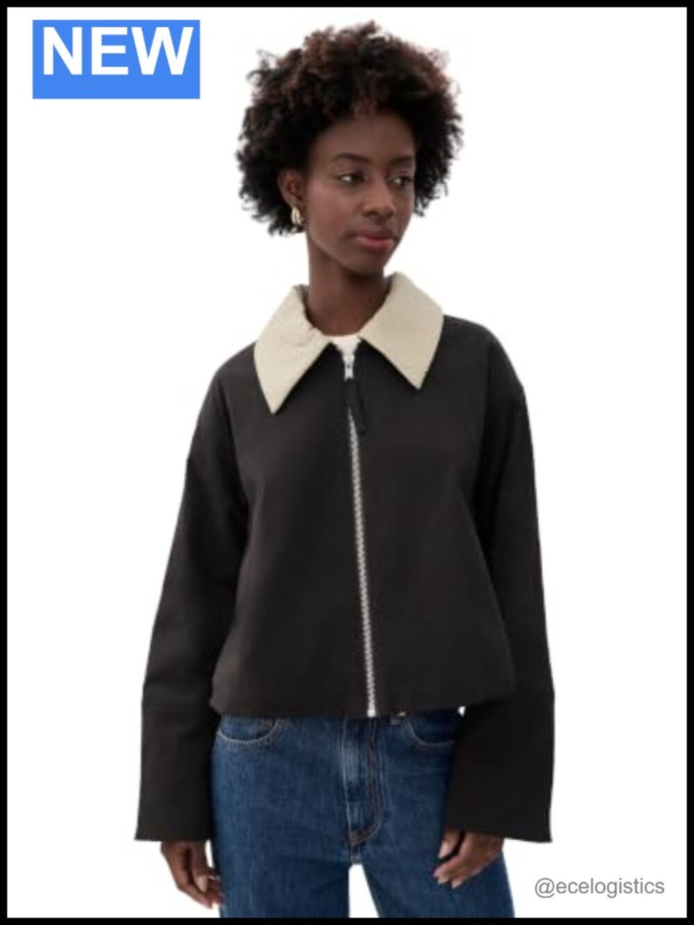 Womens Casual Zip Jacket Faux Leather Collar Cotton Stretch